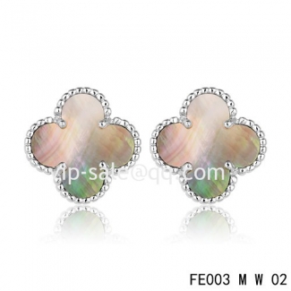 Fake Van Cleef & Arpels Sweet Alhambra Clover White Earrings,Brown Mother-Of-Pearl